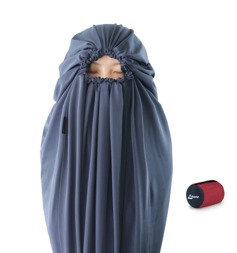 Litume Velvet Sleeping Bag Liner Add Up to 14Â°F Mummy Sleep Sack Backpacking, Camping, Traveling, Hotel, Hostal, Lightweight Compact Drawstring Hood E625 - Image 1